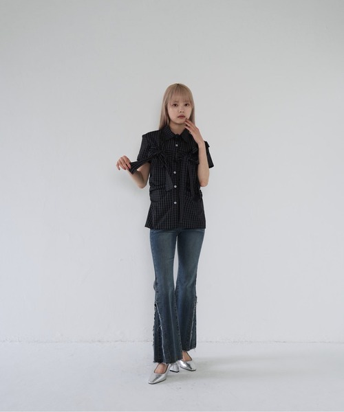 Uenui（ウニュイ）の「w ribbon check blouse（その他トップス・レディース・ネイビー・FREE）」の11枚目の写真