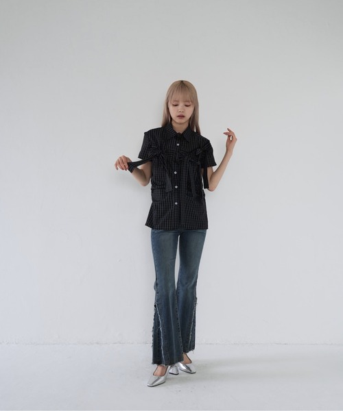 Uenui（ウニュイ）の「w ribbon check blouse（その他トップス・レディース・ネイビー・FREE）」の12枚目の写真