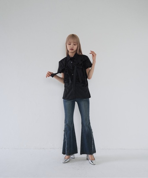 Uenui（ウニュイ）の「w ribbon check blouse（その他トップス・レディース・ネイビー・FREE）」の13枚目の写真