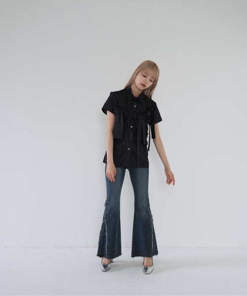 Uenui（ウニュイ）の「w ribbon check blouse（その他トップス・レディース・ネイビー・FREE）」の14枚目の写真