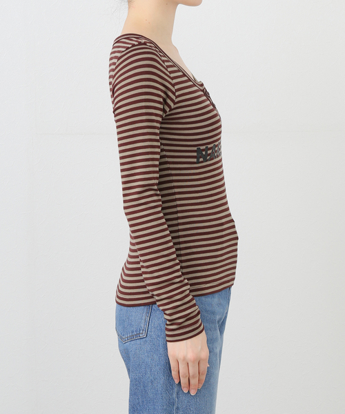 PULP/417EDIFICE(パルプフォーワンセブンエディフィス)の「【Geek Office / ギークオフィス】Just / ジャスト HENLEY NECK TEE(Tシャツ/カットソー・レディース・ブラウン・FREE)」の2枚目の写真