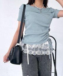 AS KNOW AS plus | ●オフショル風シャーリングデザイン半袖プルオーバー(Tシャツ/カットソー)