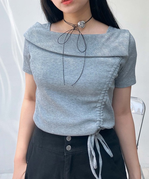 AS KNOW AS plus（アズノゥアズプラス）の「●オフショル風シャーリングデザイン半袖プルオーバー（Tシャツ/カットソー・レディース・ブラック系/シルバー系/ホワイト系/ライトグリーン系・FREE）」の21枚目の写真
