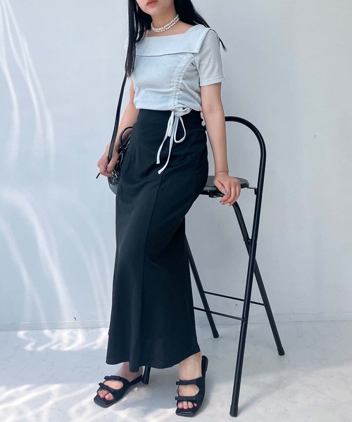 AS KNOW AS plus（アズノゥアズプラス）の「●オフショル風シャーリングデザイン半袖プルオーバー（Tシャツ/カットソー・レディース・ブラック系/シルバー系/ホワイト系/ライトグリーン系・FREE）」の14枚目の写真