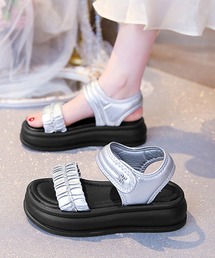 厚底サンダル レディースギャザーサンダル