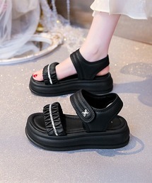 厚底サンダル レディースギャザーサンダル