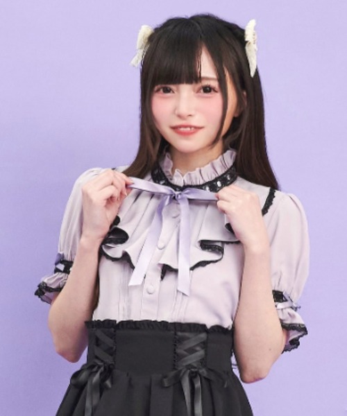 Secret Honey（シークレットハニー）の「はしごレースラッフルブラウス（シャツ/ブラウス・レディース・オフホワイト/グレー/ホワイト×ブラック・MEDIUM）」の3枚目の写真