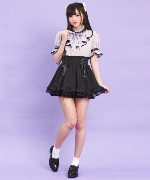 Secret Honey（シークレットハニー）の「はしごレースラッフルブラウス（シャツ/ブラウス・レディース・オフホワイト/グレー/ホワイト×ブラック・MEDIUM）」の6枚目の写真