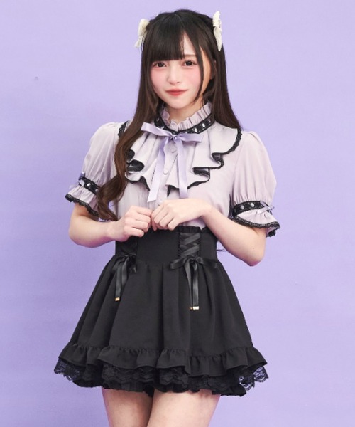 Secret Honey（シークレットハニー）の「はしごレースラッフルブラウス（シャツ/ブラウス・レディース・オフホワイト/グレー/ホワイト×ブラック・MEDIUM）」の5枚目の写真