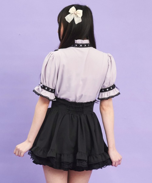 Secret Honey（シークレットハニー）の「はしごレースラッフルブラウス（シャツ/ブラウス・レディース・オフホワイト/グレー/ホワイト×ブラック・MEDIUM）」の4枚目の写真