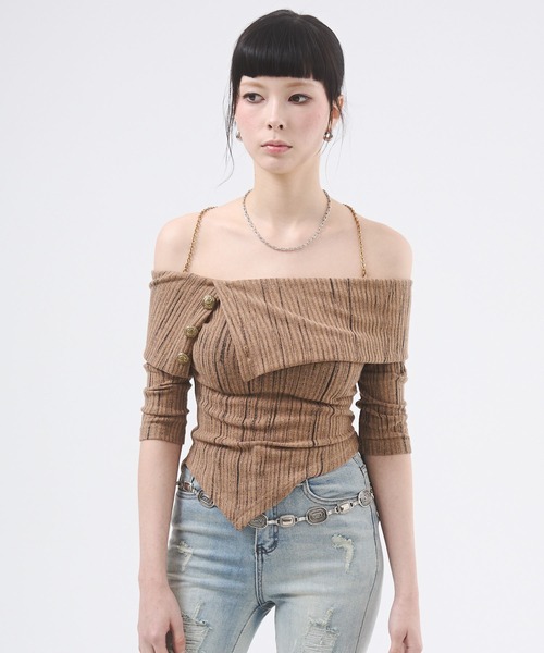 d.i.a.(ダイヤ)の「オフショルニットソートップス(Tシャツ/カットソー・レディース・ブラウン/ホワイト/ブラック・FREE)」の9枚目の写真