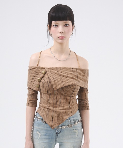 d.i.a.(ダイヤ)の「オフショルニットソートップス(Tシャツ/カットソー・レディース・ブラウン/ホワイト/ブラック・FREE)」の11枚目の写真