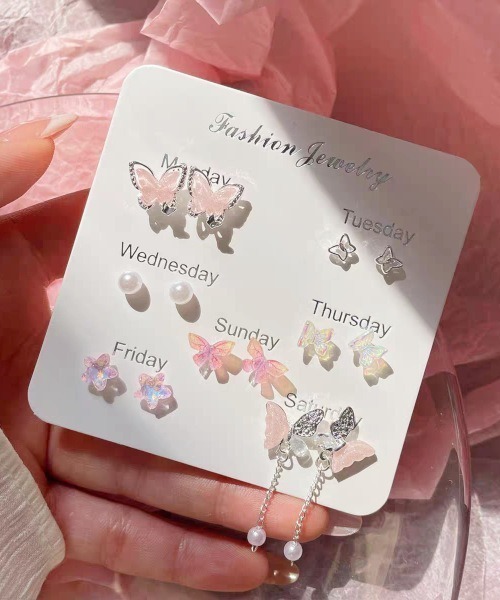 MASHIRO(マシロ)の「【MASHIRO】バタフライミックスピアス 14点セット 蝶々(MA/EK342)(ピアス(両耳用)・レディース・シルバー・FREE)」の1枚目の写真