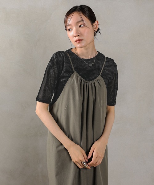 en CAnAF(エンカナフ)の「シアーベロア ハーフスリーブTシャツ(Tシャツ/カットソー・レディース・ブラウン/グレー/アイボリー/ブラック・M)」の1枚目の写真