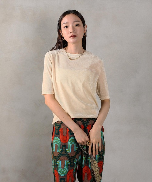 en CAnAF(エンカナフ)の「シアーベロア ハーフスリーブTシャツ(Tシャツ/カットソー・レディース・ブラウン/グレー/アイボリー/ブラック・M)」の5枚目の写真