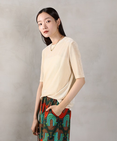 en CAnAF(エンカナフ)の「シアーベロア ハーフスリーブTシャツ(Tシャツ/カットソー・レディース・ブラウン/グレー/アイボリー/ブラック・M)」の8枚目の写真