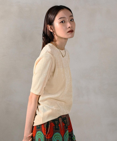 en CAnAF(エンカナフ)の「シアーベロア ハーフスリーブTシャツ(Tシャツ/カットソー・レディース・ブラウン/グレー/アイボリー/ブラック・M)」の6枚目の写真