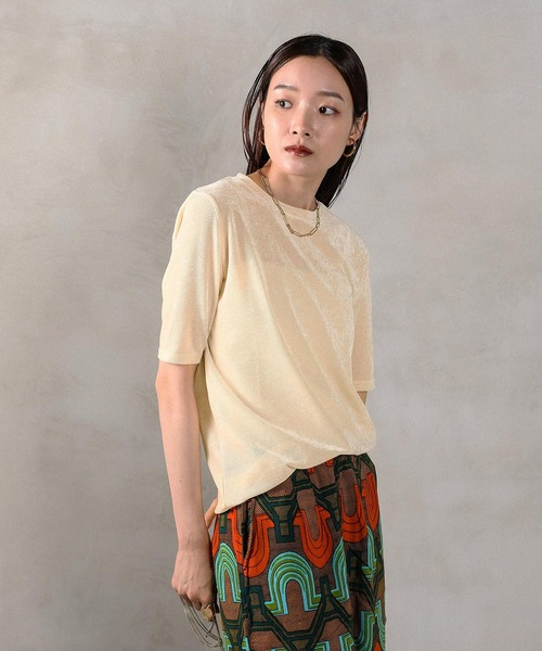 en CAnAF(エンカナフ)の「シアーベロア ハーフスリーブTシャツ(Tシャツ/カットソー・レディース・ブラウン/グレー/アイボリー/ブラック・M)」の9枚目の写真