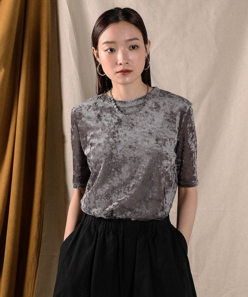 en CAnAF(エンカナフ)の「シアーベロア ハーフスリーブTシャツ(Tシャツ/カットソー・レディース・ブラウン/グレー/アイボリー/ブラック・M)」の18枚目の写真