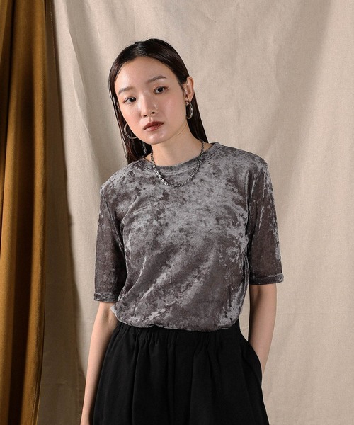 en CAnAF(エンカナフ)の「シアーベロア ハーフスリーブTシャツ(Tシャツ/カットソー・レディース・ブラウン/グレー/アイボリー/ブラック・M)」の22枚目の写真