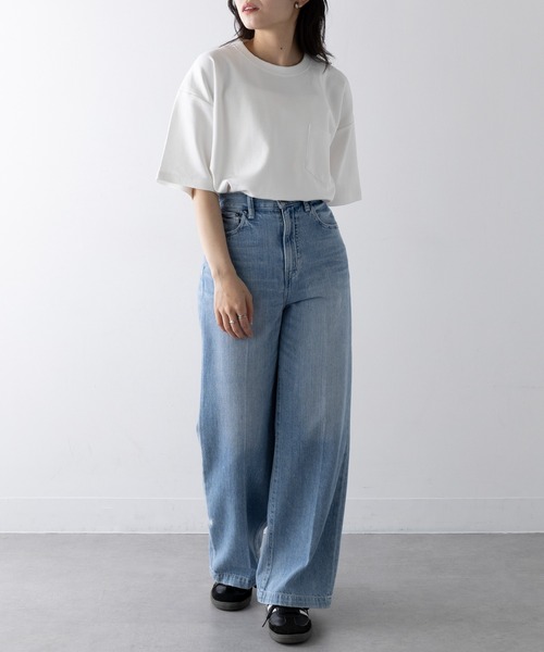UNIVERSAL OVERALL（ユニバーサルオーバーオール）の「【UNIVERSAL OVERALL】PONTE POCKET TEE U2413211-B（Tシャツ/カットソー・レディース・ホワイト/ブラック/オートミール・S/XL/M/L）」の7枚目の写真