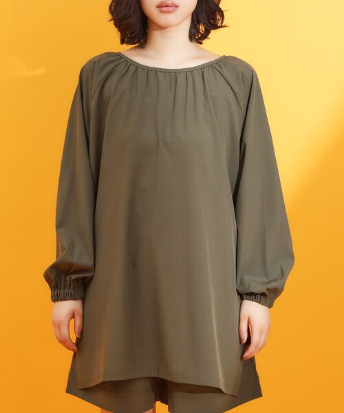 THE SHOP TK / ザ ショップ ティーケー 【mizugiwa/ラッシュガード】ギャザーチュニック/前後2WAY/セットアップ可/接触冷感/UV/洗濯機OK mizugiwa/ラッシュガード】ギャザーチュニック/前後2WAY