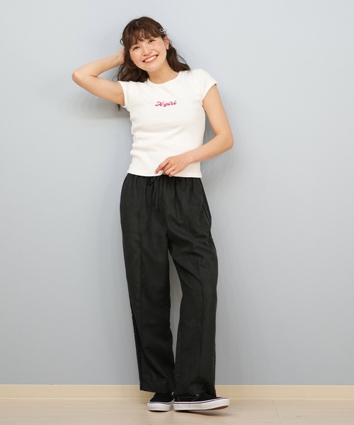 X-girl（エックスガール）の「X-GIRL/エックスガール ショート丈Tシャツ 105242011041（Tシャツ/カットソー・レディース・ホワイト×レッド/ホワイト×ブラック/ブラック×パープル・M/S）」の5枚目の写真