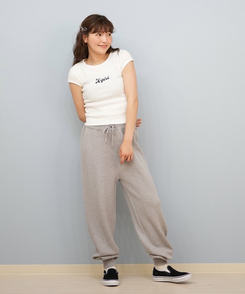 X-girl（エックスガール）の「X-GIRL/エックスガール ショート丈Tシャツ 105242011041（Tシャツ/カットソー・レディース・ホワイト×レッド/ホワイト×ブラック/ブラック×パープル・M/S）」の9枚目の写真