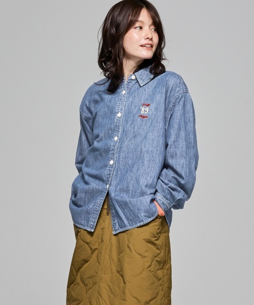 KRIFF MAYER Lady's Collection(クリフメイヤーレディースコレクション)の「【綿100%】デニム刺繍シャツ(シャツ/ブラウス・レディース・ライトブルー/ナチュラル/ストライプ/ダークブルー・LARGE/MEDIUM)」の10枚目の写真