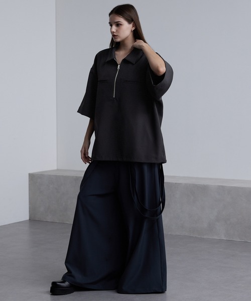 cussil（クシル）の「【cussil/クシル】ドレープオーバーサイズマルチギミックハーフジップ半袖シャツ（シャツ/ブラウス・メンズ・ワインレッド/ホワイト/ブラック・L/M/S）」の12枚目の写真