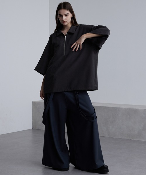 cussil（クシル）の「【cussil/クシル】ドレープオーバーサイズマルチギミックハーフジップ半袖シャツ（シャツ/ブラウス・メンズ・ワインレッド/ホワイト/ブラック・L/M/S）」の14枚目の写真