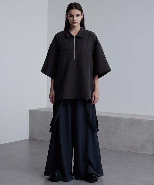 cussil（クシル）の「【cussil/クシル】ドレープオーバーサイズマルチギミックハーフジップ半袖シャツ（シャツ/ブラウス・メンズ・ワインレッド/ホワイト/ブラック・L/M/S）」の15枚目の写真