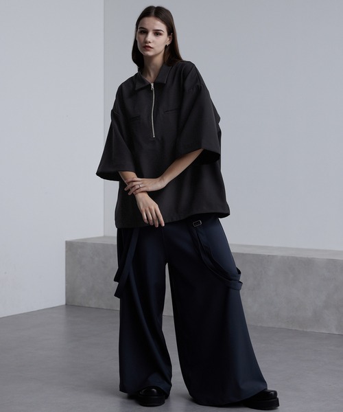 cussil（クシル）の「【cussil/クシル】ドレープオーバーサイズマルチギミックハーフジップ半袖シャツ（シャツ/ブラウス・メンズ・ワインレッド/ホワイト/ブラック・L/M/S）」の16枚目の写真