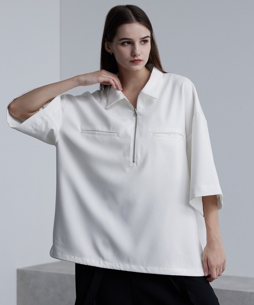 cussil（クシル）の「【cussil/クシル】ドレープオーバーサイズマルチギミックハーフジップ半袖シャツ（シャツ/ブラウス・メンズ・ワインレッド/ホワイト/ブラック・L/M/S）」の20枚目の写真