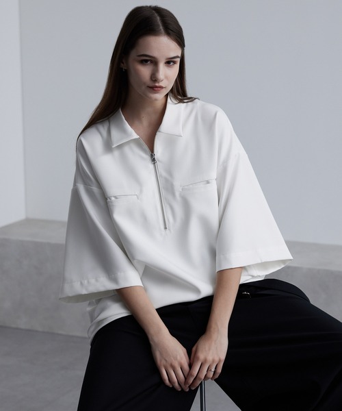 cussil（クシル）の「【cussil/クシル】ドレープオーバーサイズマルチギミックハーフジップ半袖シャツ（シャツ/ブラウス・メンズ・ワインレッド/ホワイト/ブラック・L/M/S）」の21枚目の写真