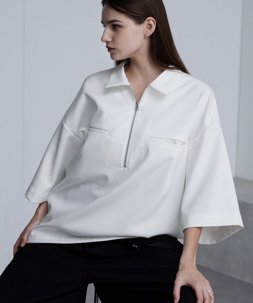 cussil（クシル）の「【cussil/クシル】ドレープオーバーサイズマルチギミックハーフジップ半袖シャツ（シャツ/ブラウス・メンズ・ワインレッド/ホワイト/ブラック・L/M/S）」の22枚目の写真