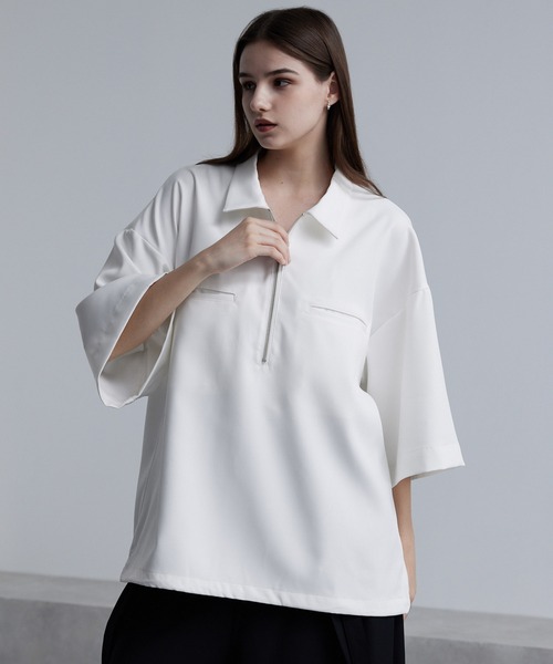 cussil（クシル）の「【cussil/クシル】ドレープオーバーサイズマルチギミックハーフジップ半袖シャツ（シャツ/ブラウス・メンズ・ワインレッド/ホワイト/ブラック・L/M/S）」の19枚目の写真