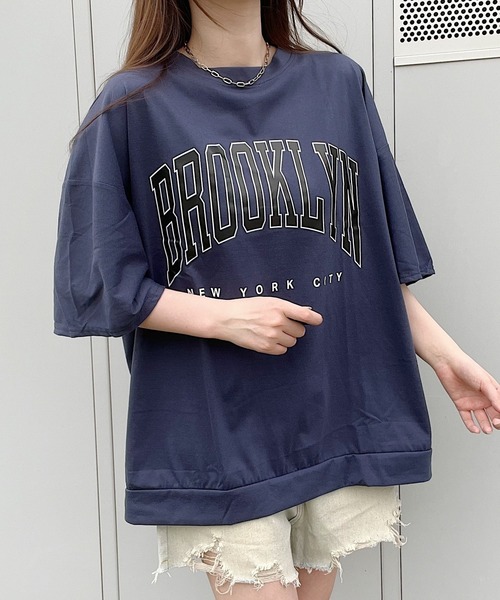 Nana（ナナ）の「カレッジロゴオーバーサイズTシャツ（Tシャツ/カットソー・レディース・ネイビー・FREE）」の4枚目の写真
