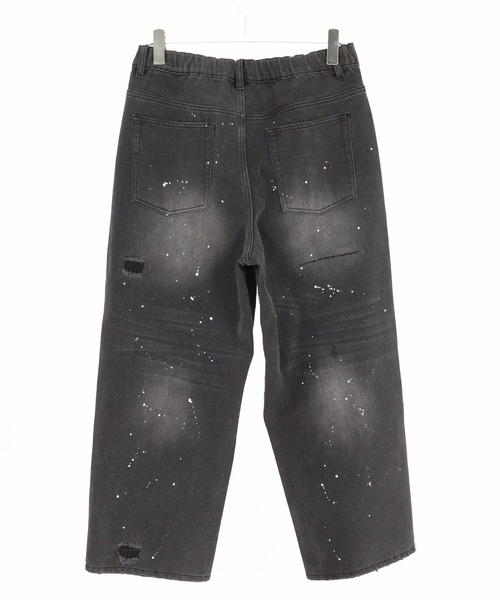 mp13855-Distressed Denim Wide Straight Pants デニムパンツ