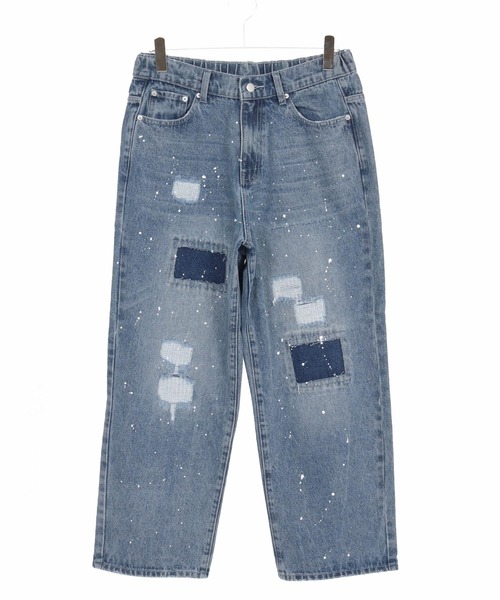 mp13855-Distressed Denim Wide Straight Pants デニムパンツ