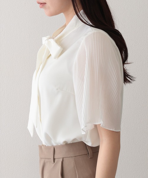 Lace Ladies(レースレディース)の「ボウタイ リボン プリーツ袖 半袖 ブラウス(シャツ/ブラウス・レディース・ホワイト・XL/M/S)」の7枚目の写真
