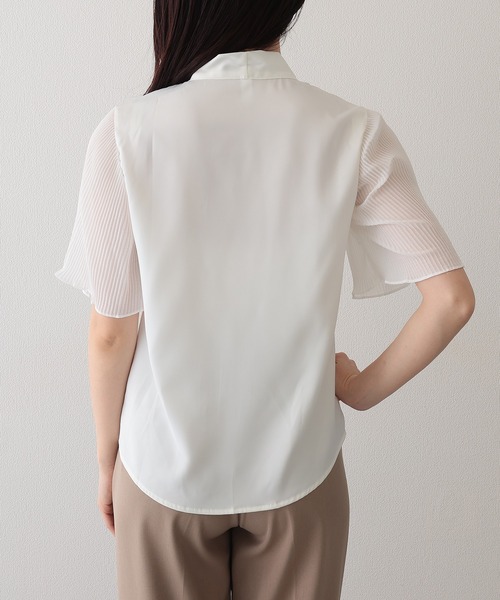 Lace Ladies(レースレディース)の「ボウタイ リボン プリーツ袖 半袖 ブラウス(シャツ/ブラウス・レディース・ホワイト・XL/M/S)」の8枚目の写真