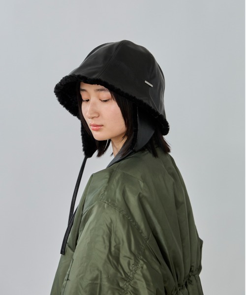 OVERRIDE（オーバーライド）の「OVERRIDE  FAKE LEATHER FLAPHAT SGP / オーバーライド（ハット・レディース・ブラウン/ブラック/ライトベージュ・58cm）」の4枚目の写真