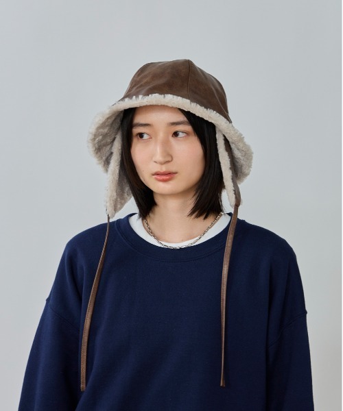 OVERRIDE（オーバーライド）の「OVERRIDE  FAKE LEATHER FLAPHAT SGP / オーバーライド（ハット・レディース・ブラウン/ブラック/ライトベージュ・58cm）」の18枚目の写真