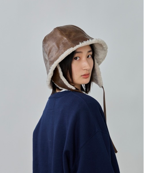 OVERRIDE（オーバーライド）の「OVERRIDE  FAKE LEATHER FLAPHAT SGP / オーバーライド（ハット・レディース・ブラウン/ブラック/ライトベージュ・58cm）」の21枚目の写真