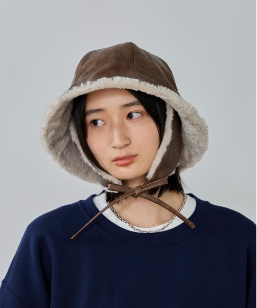 OVERRIDE（オーバーライド）の「OVERRIDE  FAKE LEATHER FLAPHAT SGP / オーバーライド（ハット・レディース・ブラウン/ブラック/ライトベージュ・58cm）」の22枚目の写真