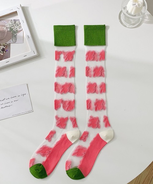 SANSeLF（サンセルフ）の「【SANSeLF】 クラウドパターン ポップデザインロングソックス saa25a015（ソックス/靴下・レディース・ホワイト/ピンク/ネイビー・FREE）」の8枚目の写真