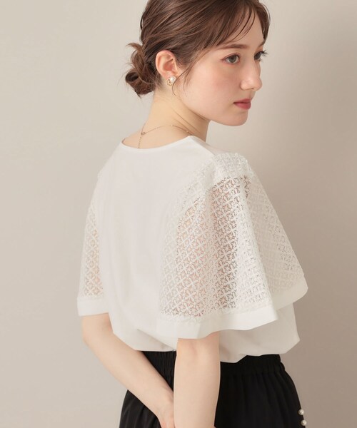 couture brooch（クチュールブローチ）の「【接触冷感・5分袖】ケミカルレースフレアスリーブトップス（Tシャツ/カットソー・レディース・ブラック/オフホワイト/グリーン系・36/38/40/42）」の7枚目の写真