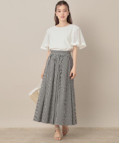 couture brooch（クチュールブローチ）の「【接触冷感・5分袖】ケミカルレースフレアスリーブトップス（Tシャツ/カットソー・レディース・ブラック/オフホワイト/グリーン系・36/38/40/42）」の11枚目の写真