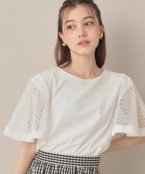 couture brooch（クチュールブローチ）の「【接触冷感・5分袖】ケミカルレースフレアスリーブトップス（Tシャツ/カットソー・レディース・ブラック/オフホワイト/グリーン系・36/38/40/42）」の12枚目の写真